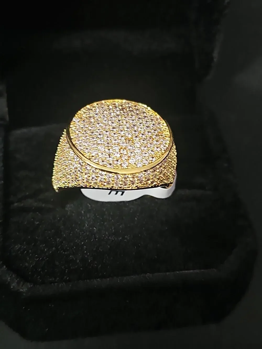 Size 11 Gold Men's Ring with Cubic Zirconia Pavé Hip Hop Style 24.1mm wide